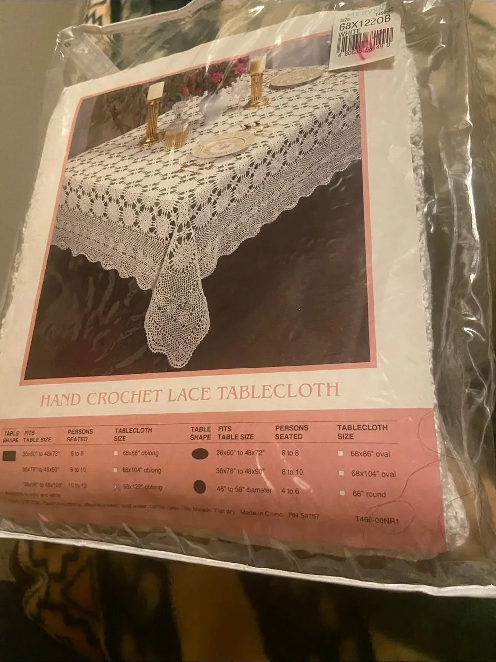 Hand Crochet Lace Tablecloth - Classic White Size 68X122”